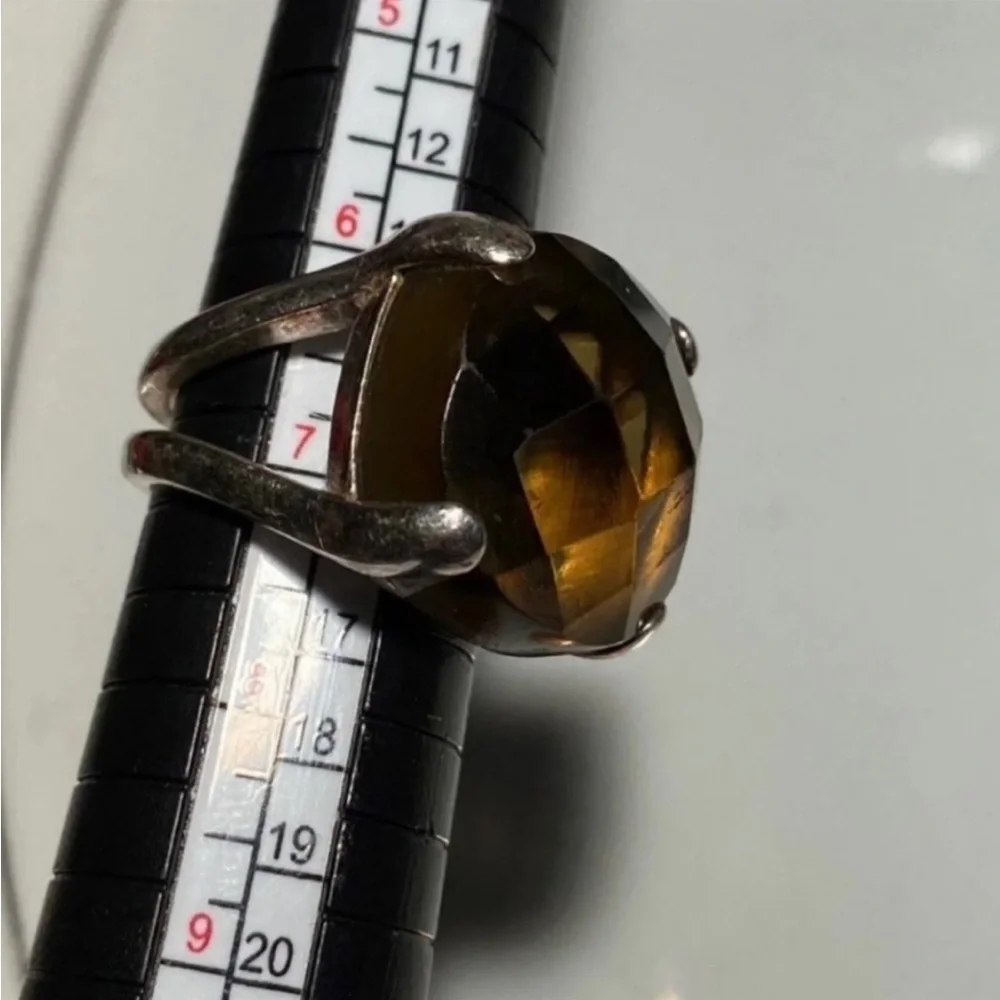 STERLING Silver Smokey Topaz Faceted Stone Ring 7